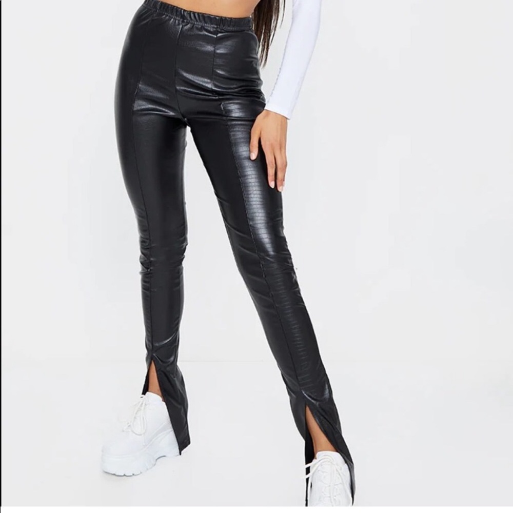 PrettyLittleThing split hem leather pants